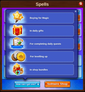 how to get spells in Solitaire Social
