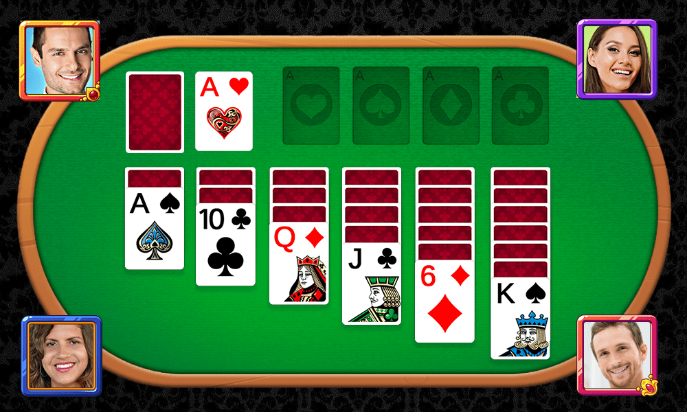 Solitaire card game on table