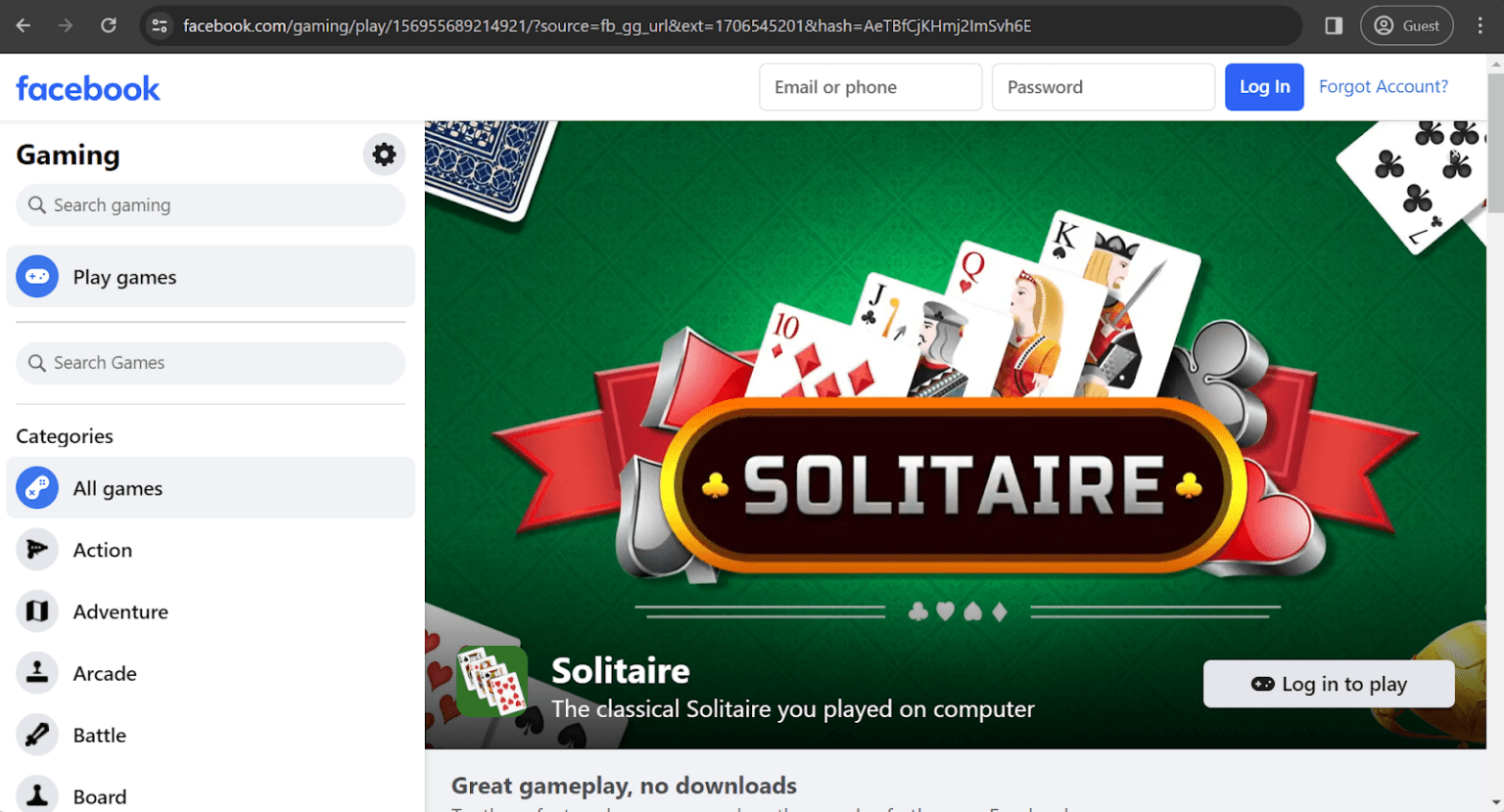 Facebook Solitaire Game Types. FB Solitaire Examples