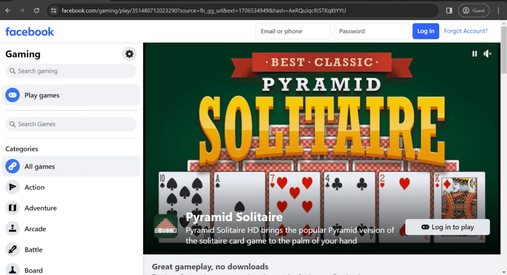 Facebook Solitaire Game Types. FB Solitaire Examples